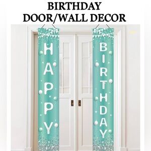WILLBOND Teal/Sliver Happy Birthday 2pc hanging Door Banner Decor size71x12 NWOT